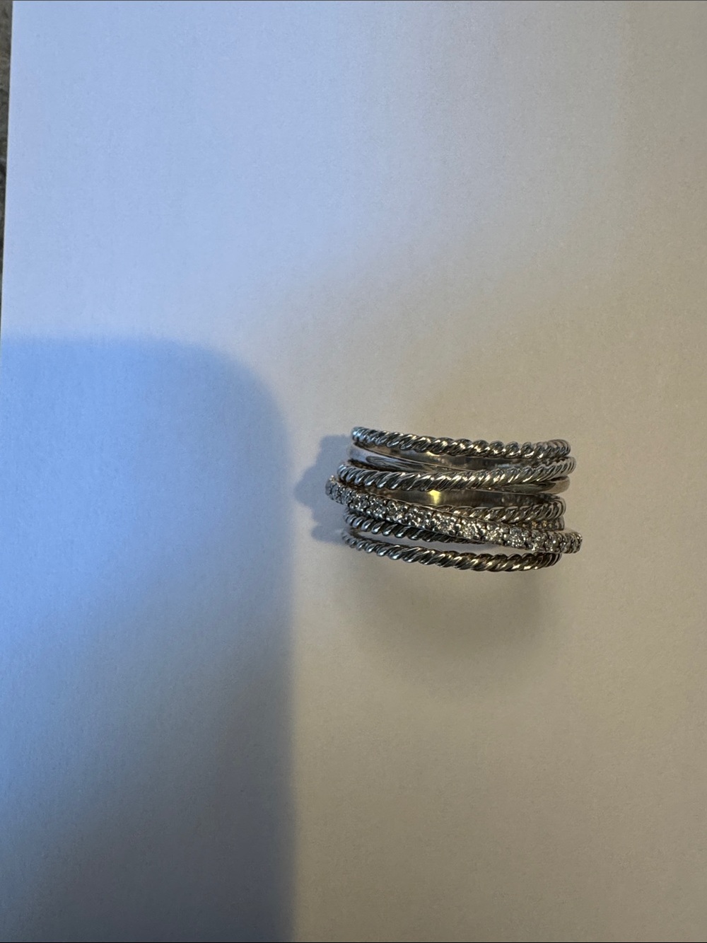 David Yurman Silver Multi-Band Cable Ring with diamonds - Picture 6 of 6